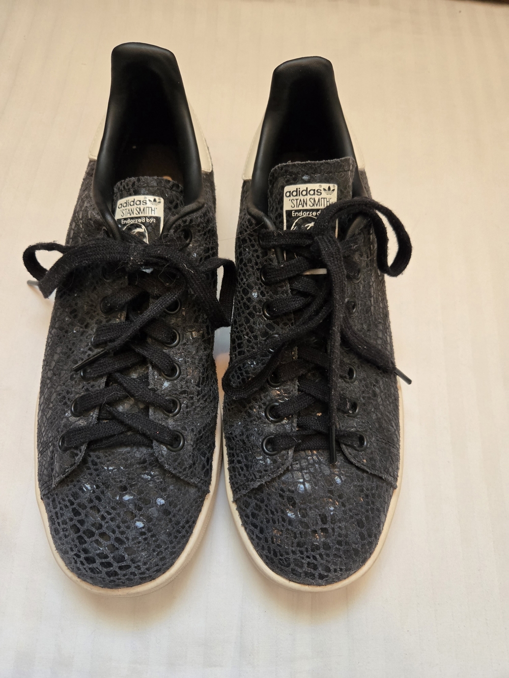 Adidas Black Foil Snake Stan Smith Sneakers Womens 8.5